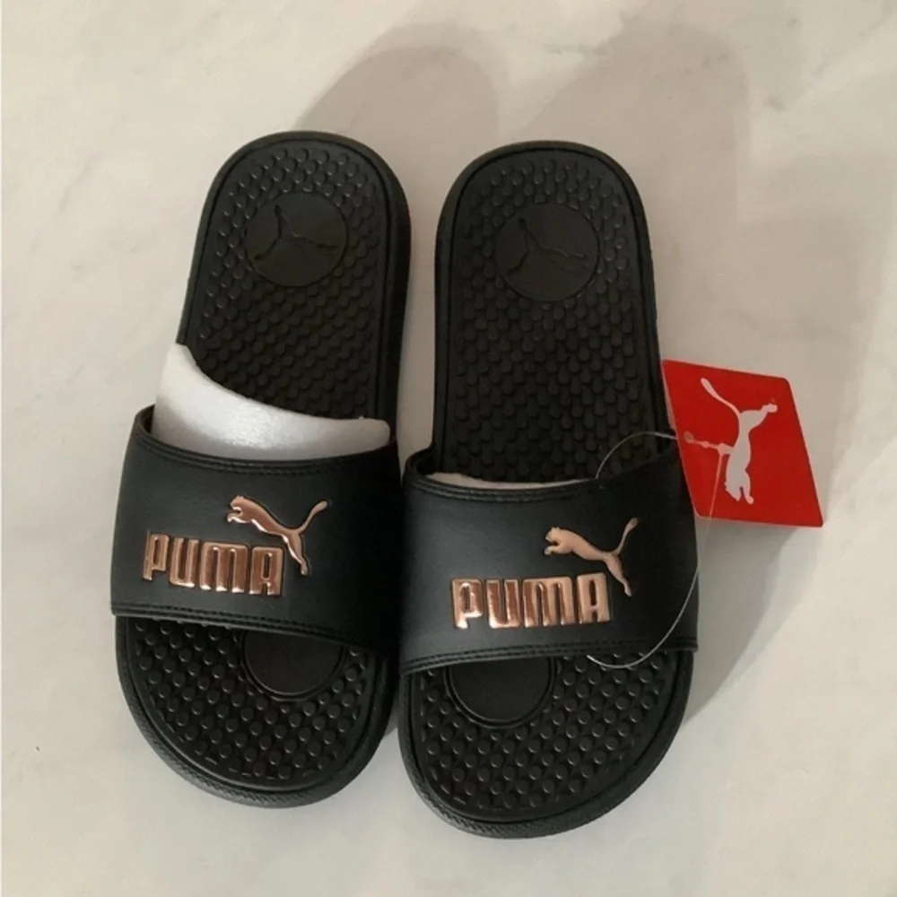 Puma Black and Gold Slide Sandals